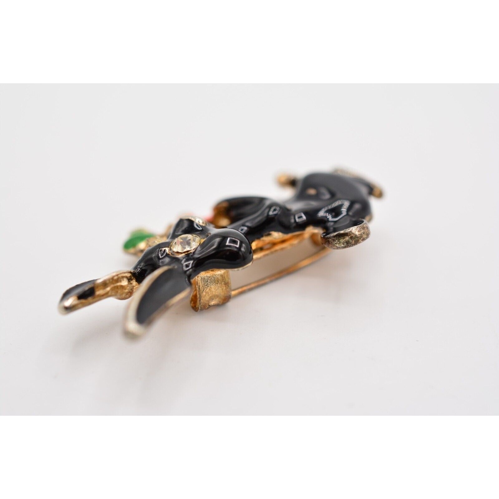 Vintage Rabbit Pin Brooch Black Bunny Enamel Carrot Small Cute Tiny BinAL
