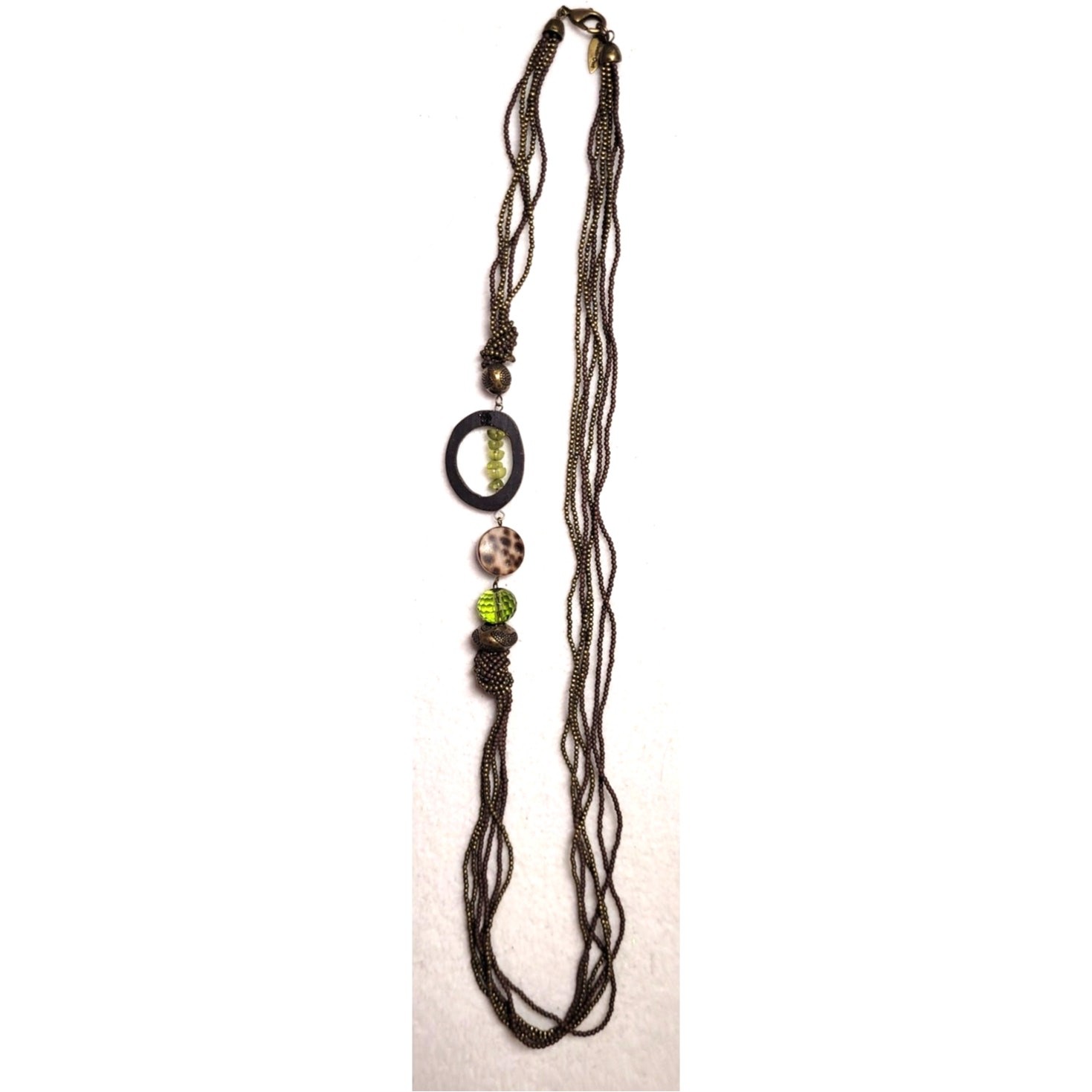 Coldwater Creek Long Multistrand Bronze Green Faceted Accent Beaded Necklace