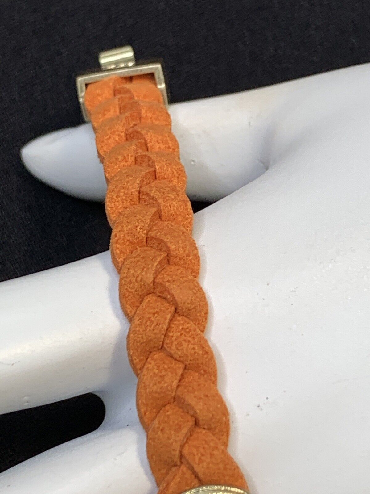 Lia Sophia New W/ Tags Orange Boho Leather Glass Rhinestone Bracelet 7 3/4”