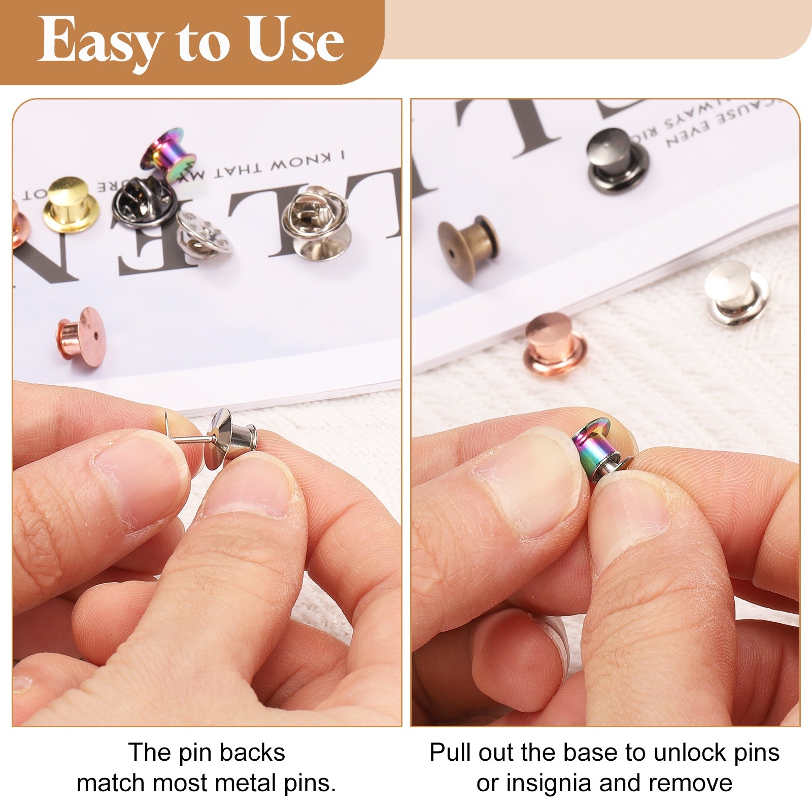 40Pcs Metal Locking Pin Backs, Pin Keepers Locking Clasp, Metallic Black
