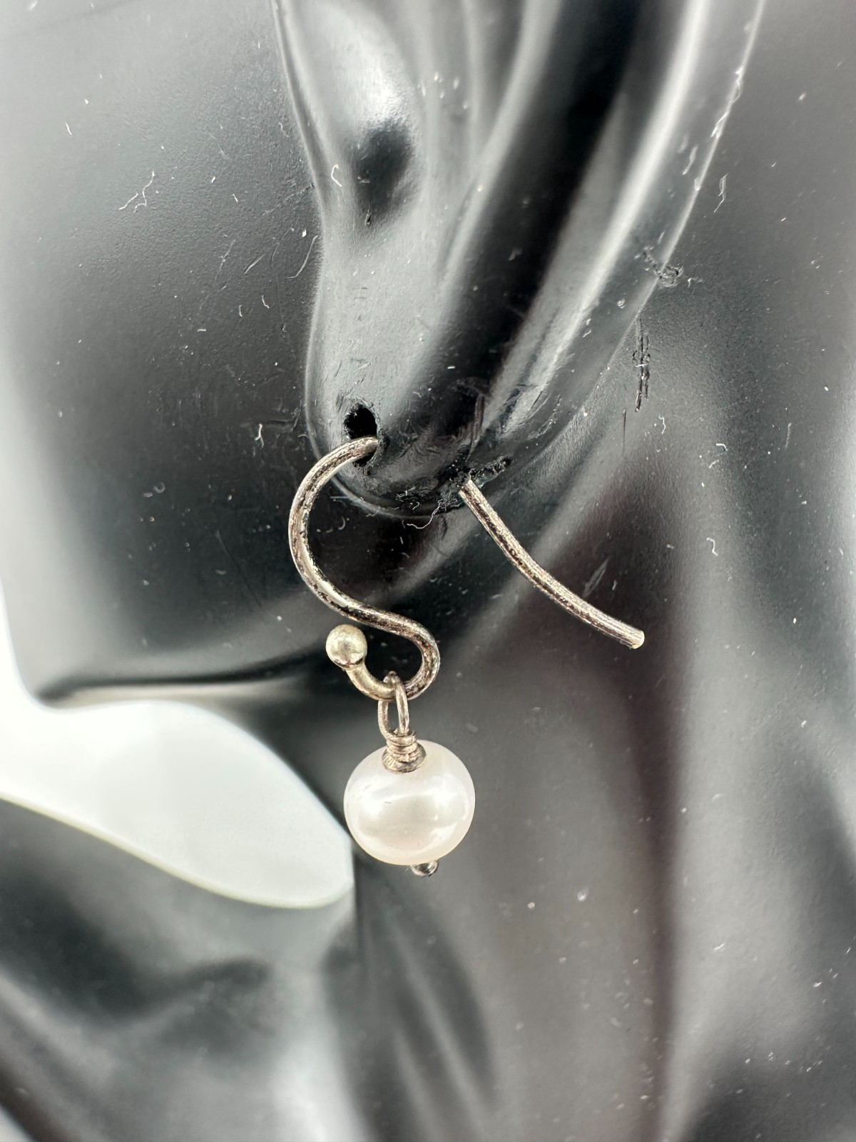 Vintage Faux Pearl Drop Earrings Silver Tone Minimalist Dangle Classic Small
