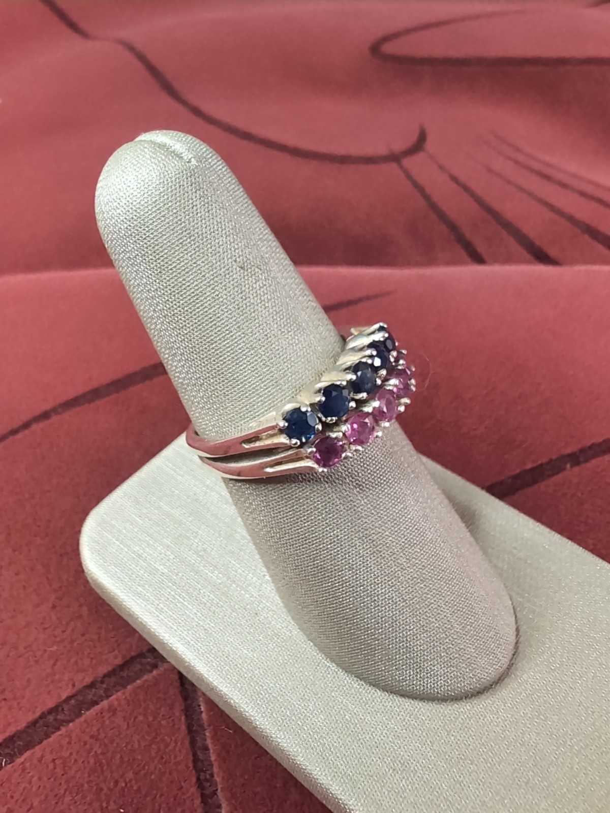 JED JOSEPH DEMARCO 925 Sterling Silver Ruby, Sapphire Gem 2 Stack Rings Size 8