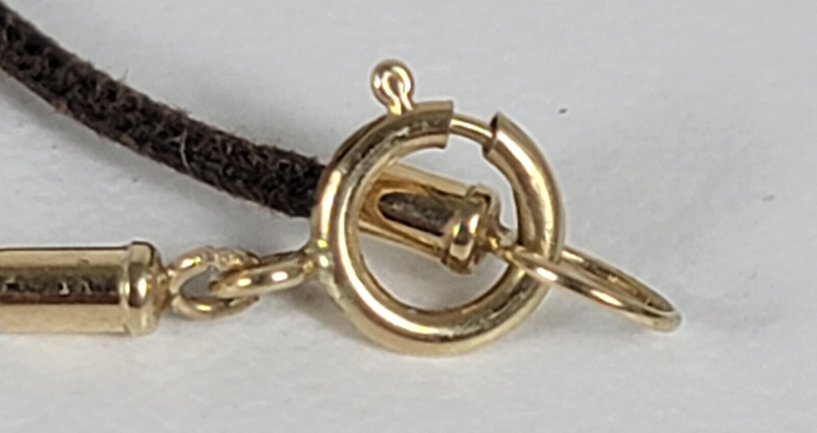 Vintage 14K Gold Millefiori Bead Charm Leather Cord Necklace 17.5 in Spring Ring