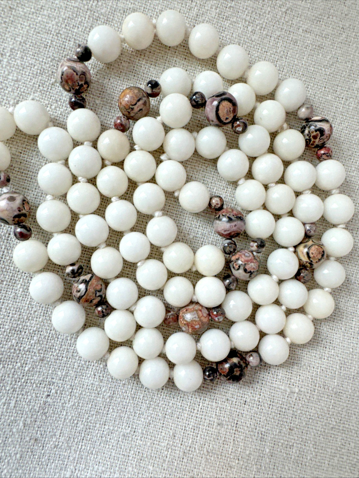 VTG Quartz Agate Jasper polished Crystal Glass Stone Beaded hand knot Necklace