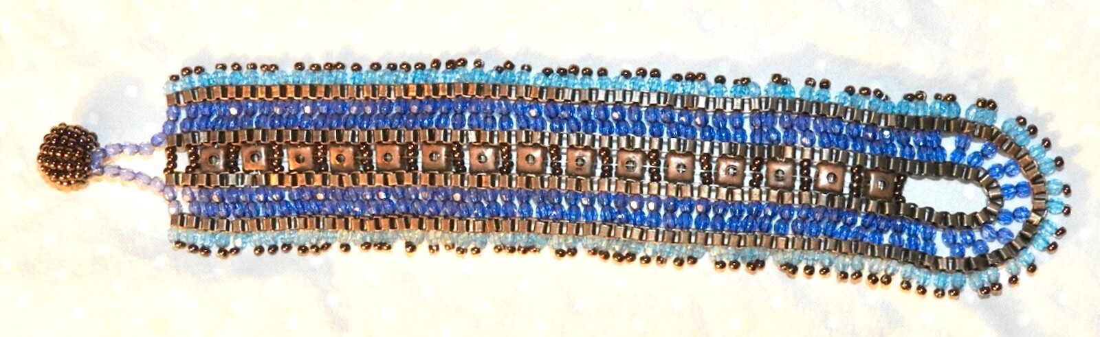Vintage Beaded Bracelet Blue Purple and Copper Wrap
