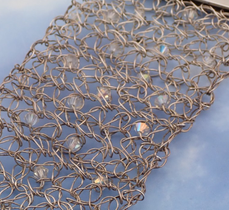 VTG Artisan Sterling Silver Wired Wide Crystal Mesh 6″ Wrap Bracelet 47.1 grams