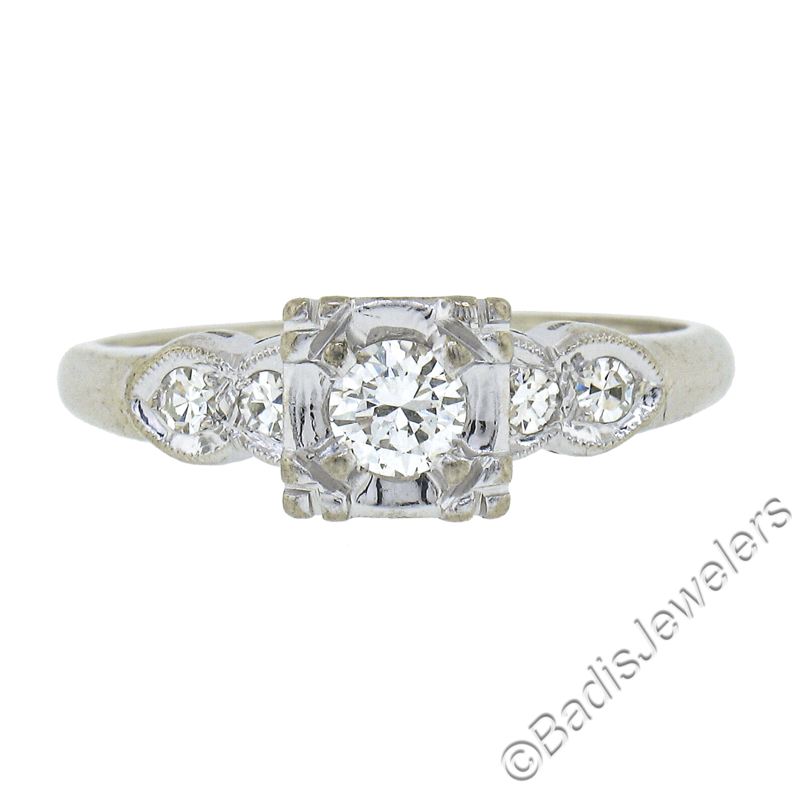 Vintage 14k White Gold 0.35ctw Round Brilliant Diamond Solitaire Engagement Ring