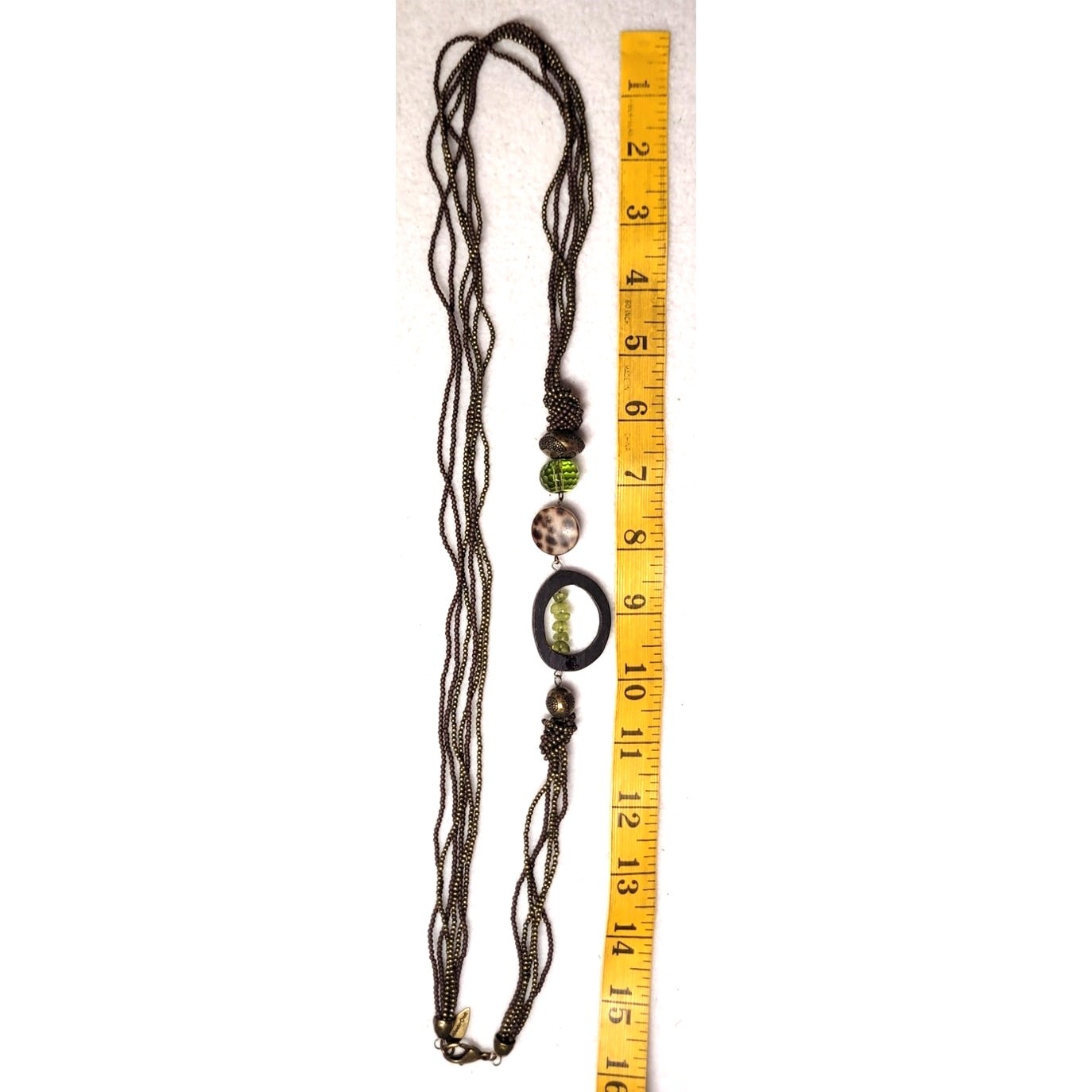 Coldwater Creek Long Multistrand Bronze Green Faceted Accent Beaded Necklace