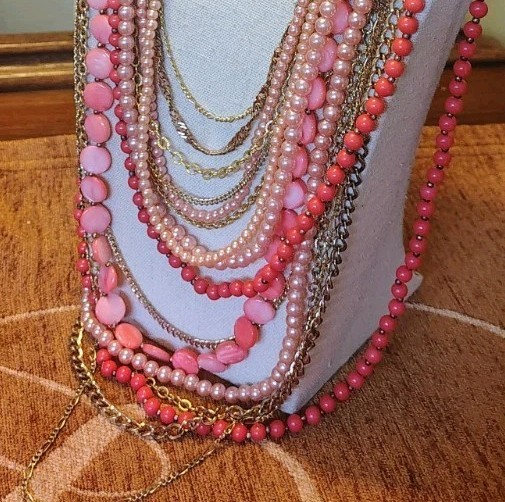 VTG Park Lane Faux Coral Gold Tone Waterfall Necklace Peach Shell Multi Strand