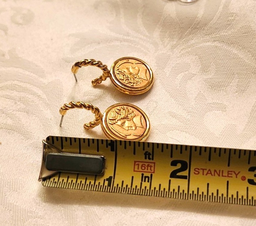 Vintage Monet “Roman Coin” Pierced Earrings Classic Business Casual