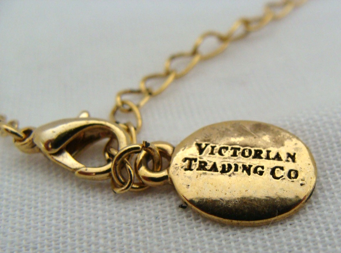 Gold-Tone Victorian Trading Co. Necklace With Red & Black Stone Heart Pendant