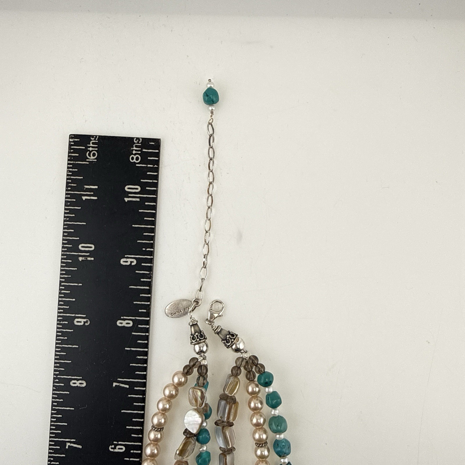 Deb Guyot Necklace Turquoise Pearl Triple Strand Sterling Silver 925 HSN Torsade