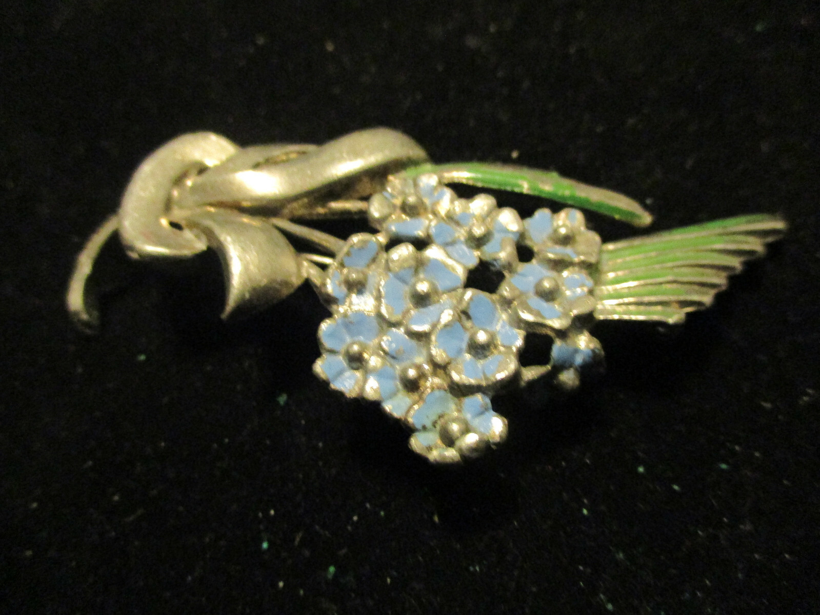 Vintage Estate Antique Pot Metal Enamel Forget me not Spray of Flowers Brooch