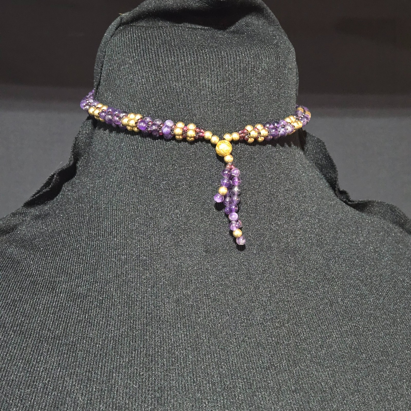 Vintage Purple Gold Bead Necklace Bracelet Set Multi-Strand Jewelry Lot