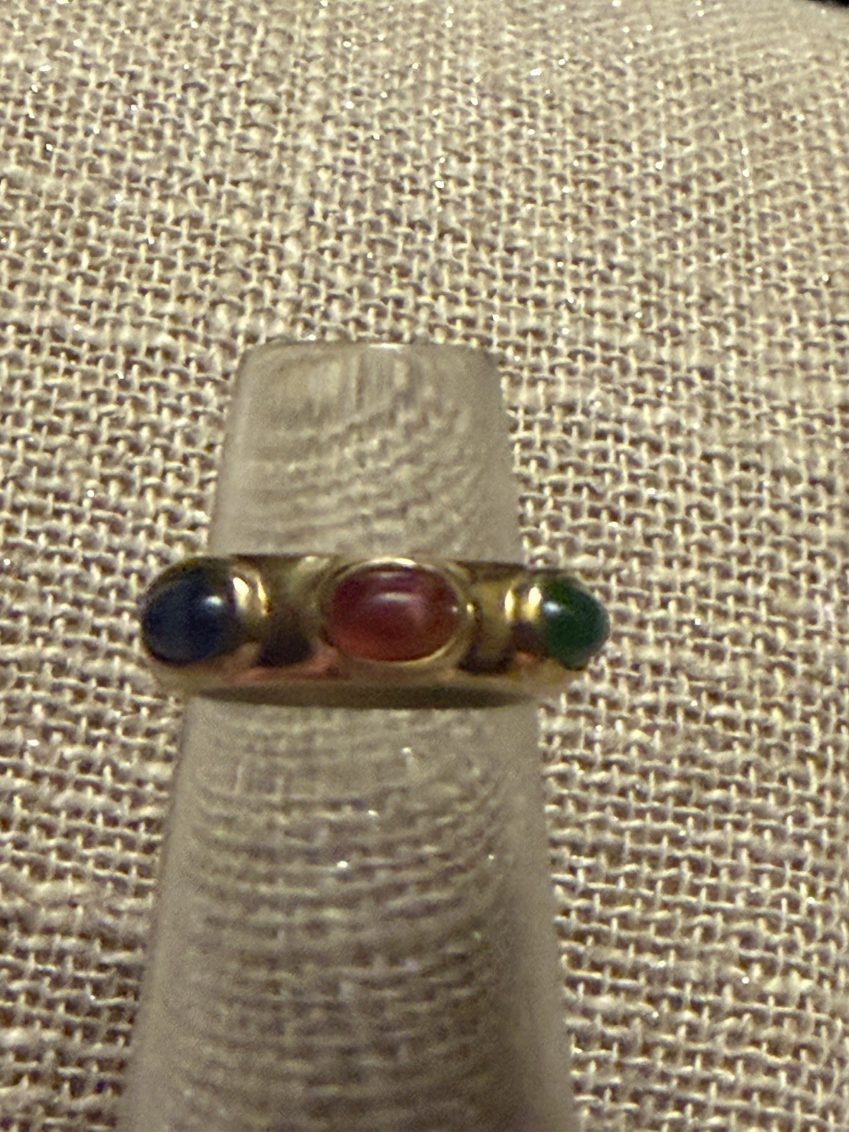 VTG 14 kt gold plated cabochon gemstones: a sapphire, a ruby, and an emerald, 6