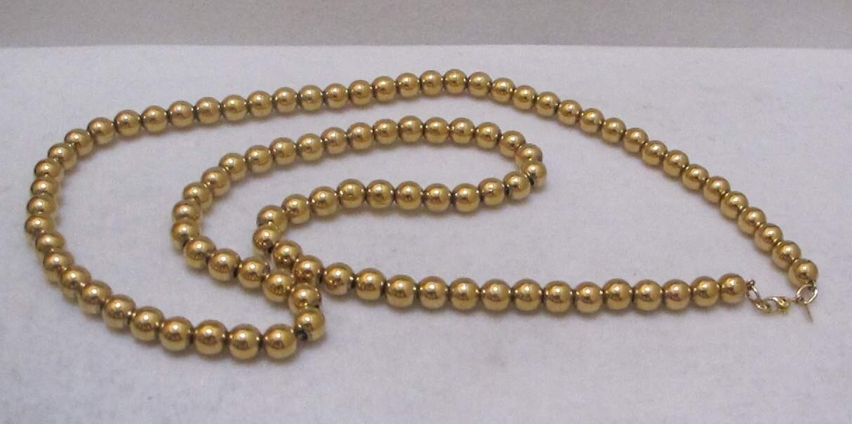 Rare Vintage MONET Shiny Gold Tone 5mm Beads 31-1/2” Strand Sister Clasp EUC