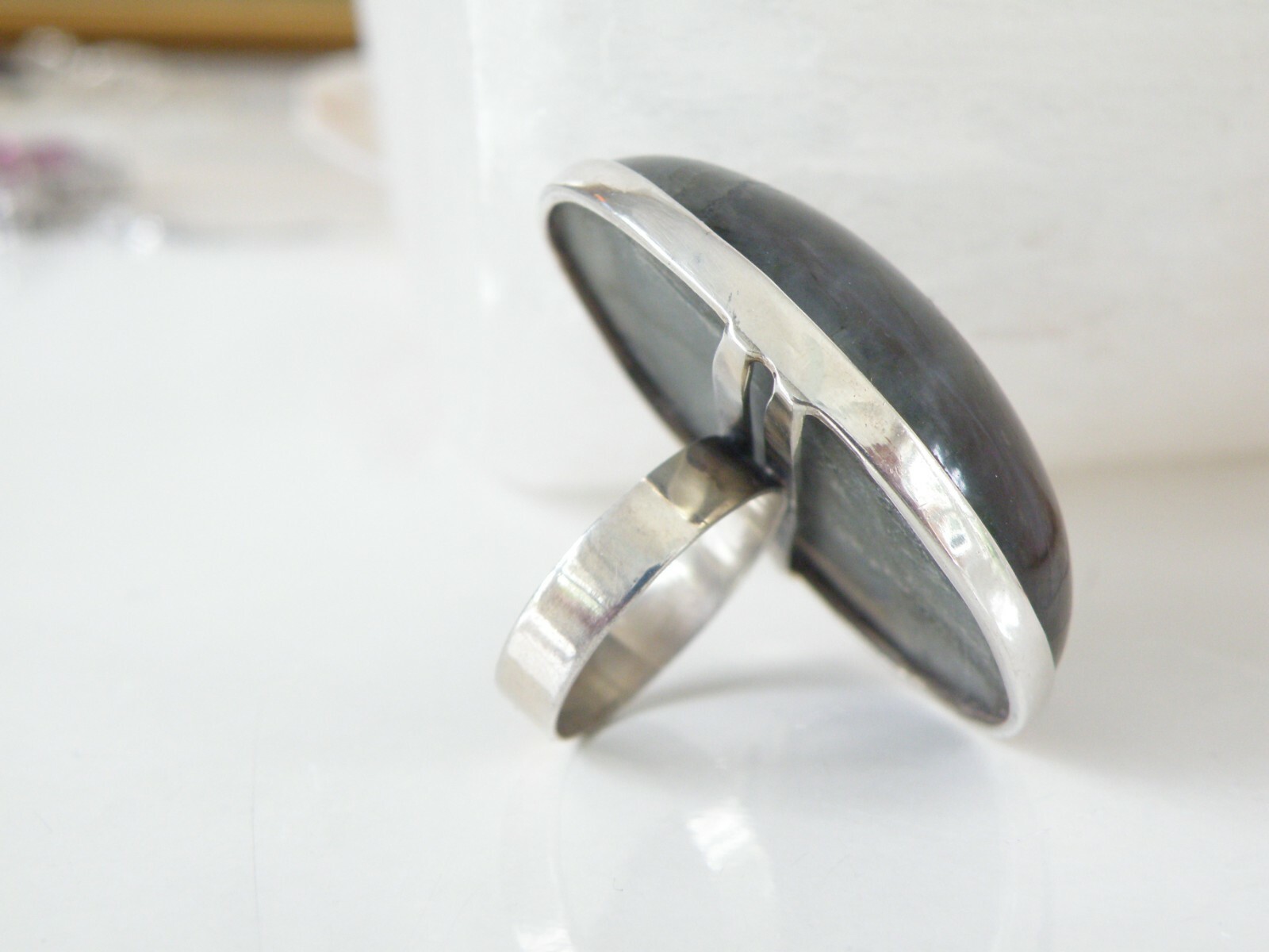 Vintage HUGE Sterling Silver 925 Natural Labradorite Statement Ring Size 7