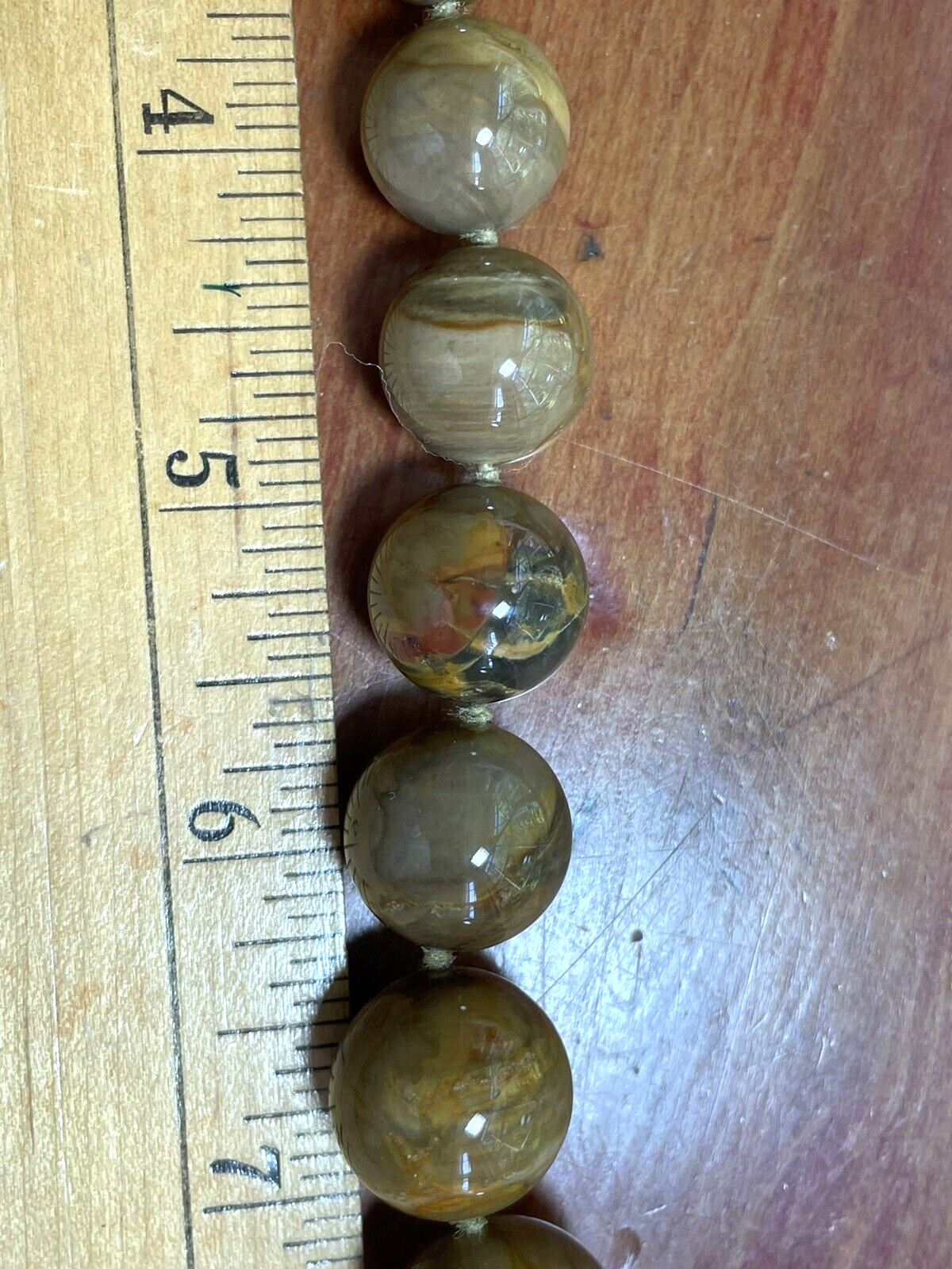 VINTAGE Hand Knotted AGATE Graduated Stone Bead NECKLACE w/ SILVER CLASP 17.5″