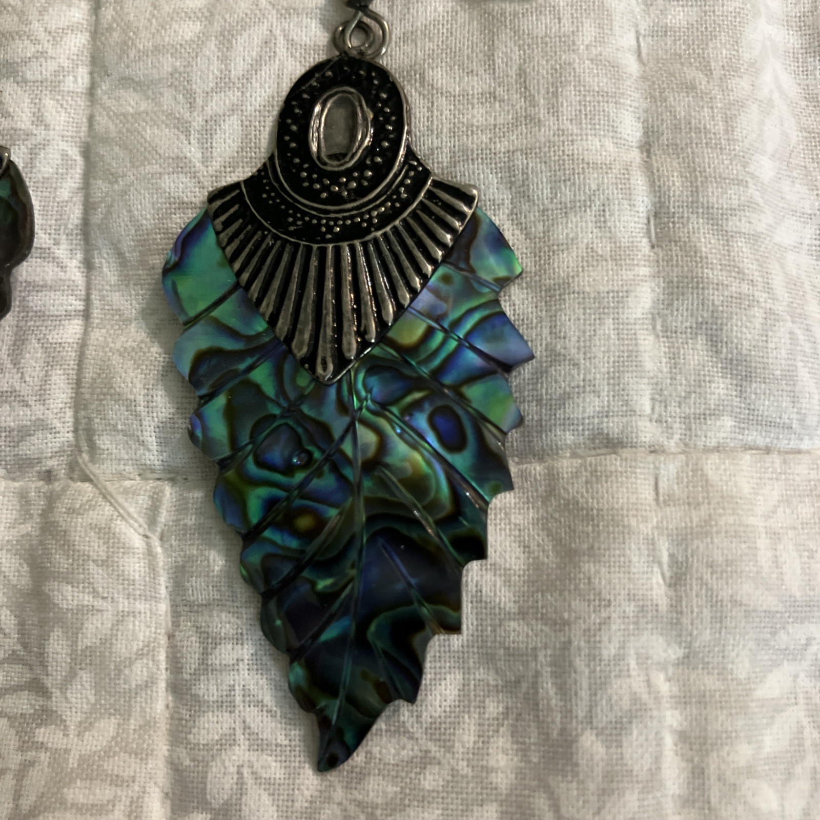 Vintage 1980s-1990s, Abalone Feather Earrings, Silver