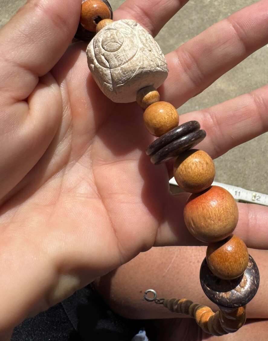 Beautiful ASIAN theme hand crafted wooden Beaded Necklace 17″