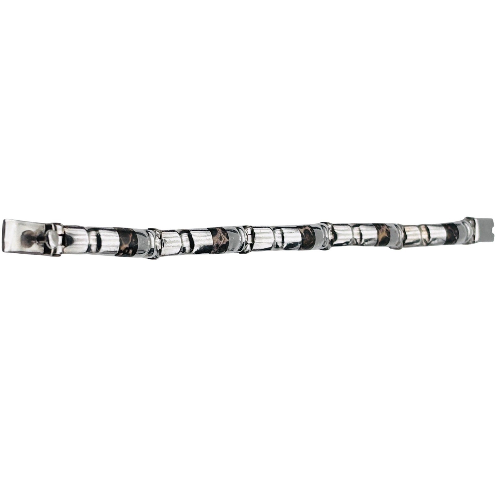 Taxco Mexico 925 Sterling Silver Leopard Skin Jasper Bamboo Link Bracelet 7in