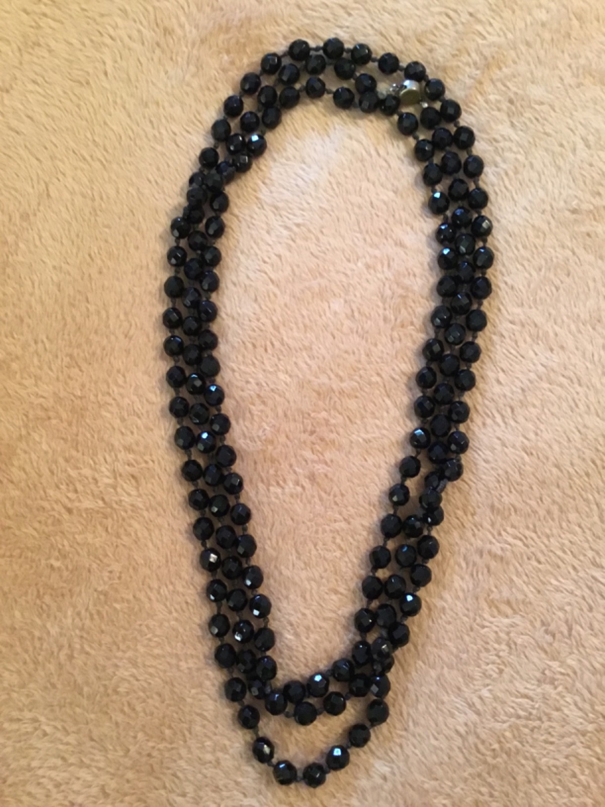 Vtg Black AUSTRIAN 68″ Knotted Cut Crystal Beads XL Necklace-Silver Tone Clasp