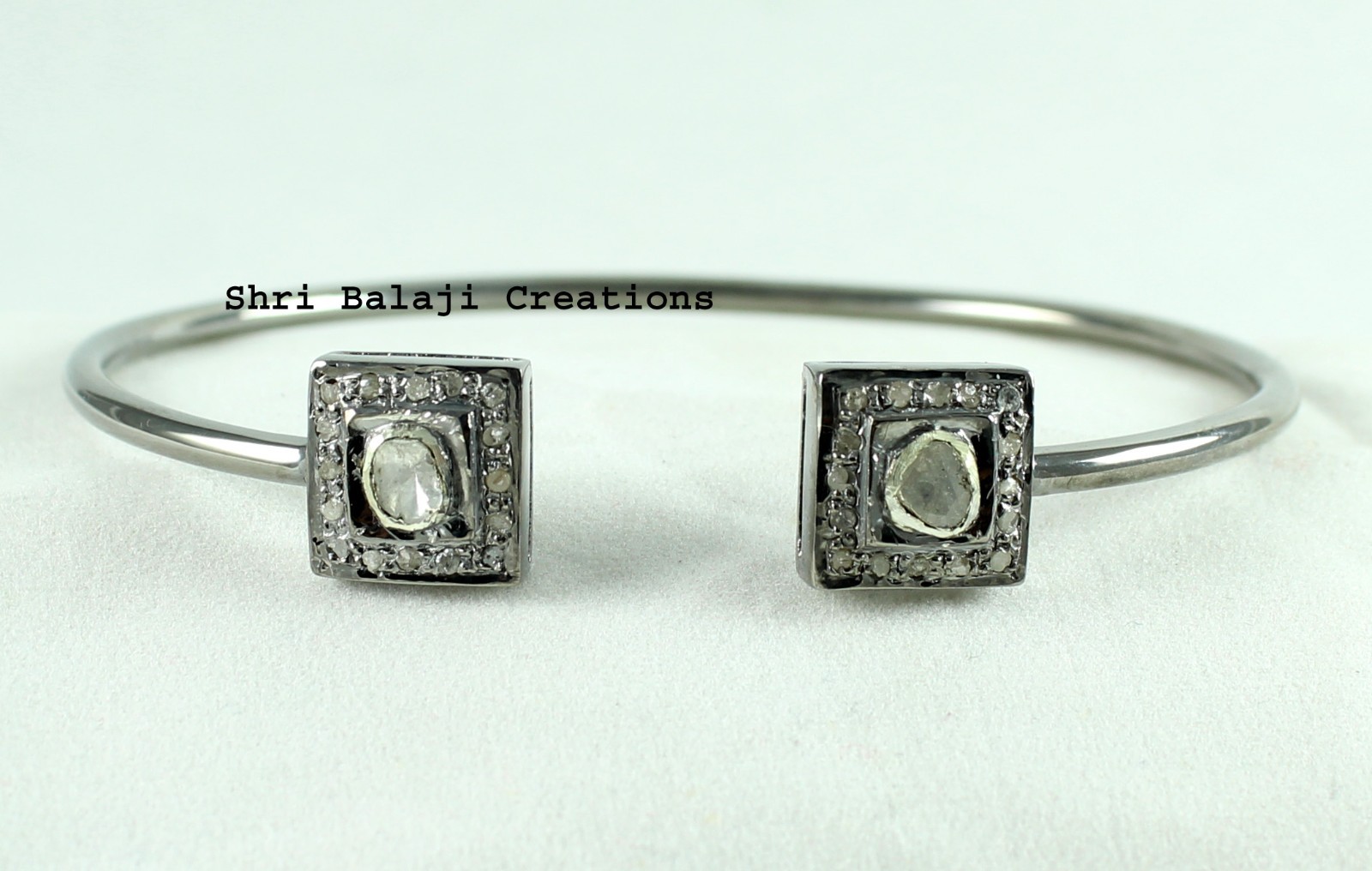 Diamond Bangle Natural Rosecut Diamond Uncut polki 925 Sterling Silver jewelry
