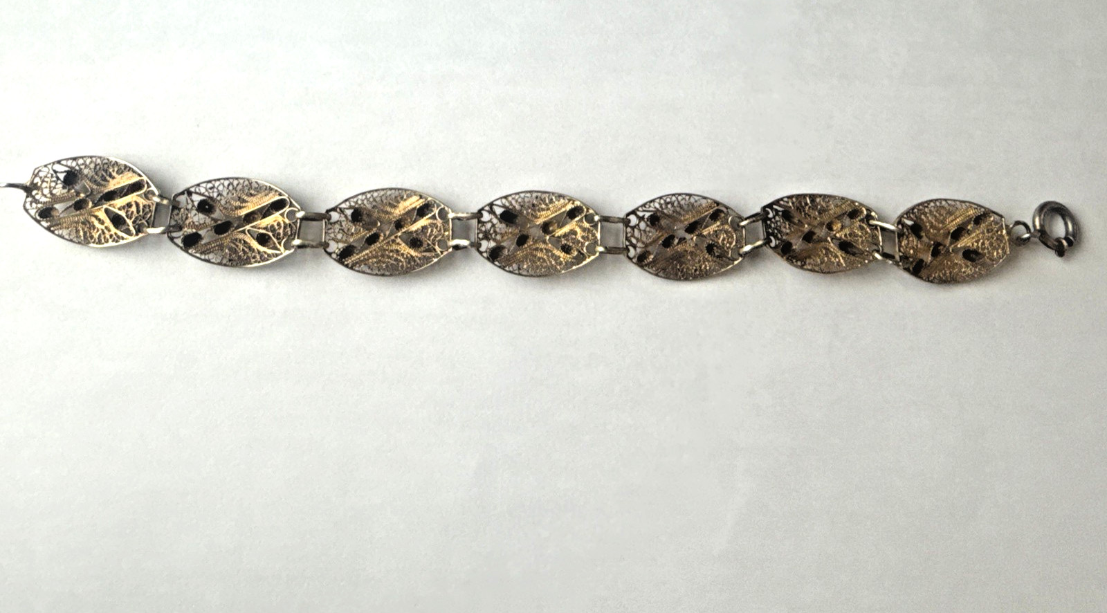 Vitg Sterling Silver Gold-wash Guilloche Enamel Ornate Filigree Panel Bracelet