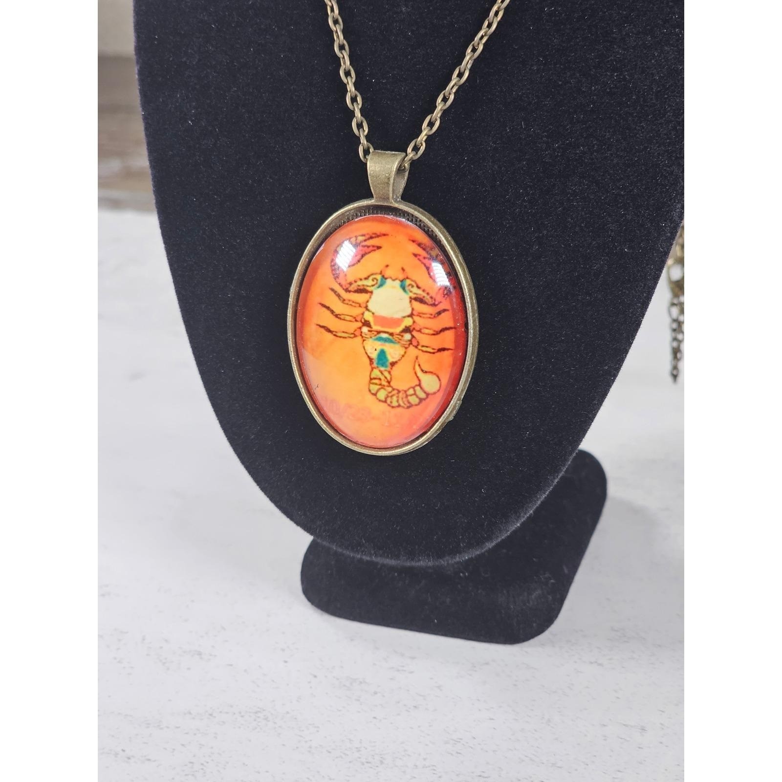 Vintage Scorpio Zodiac Necklace Orange Scorpion Cabochon Gold Tone