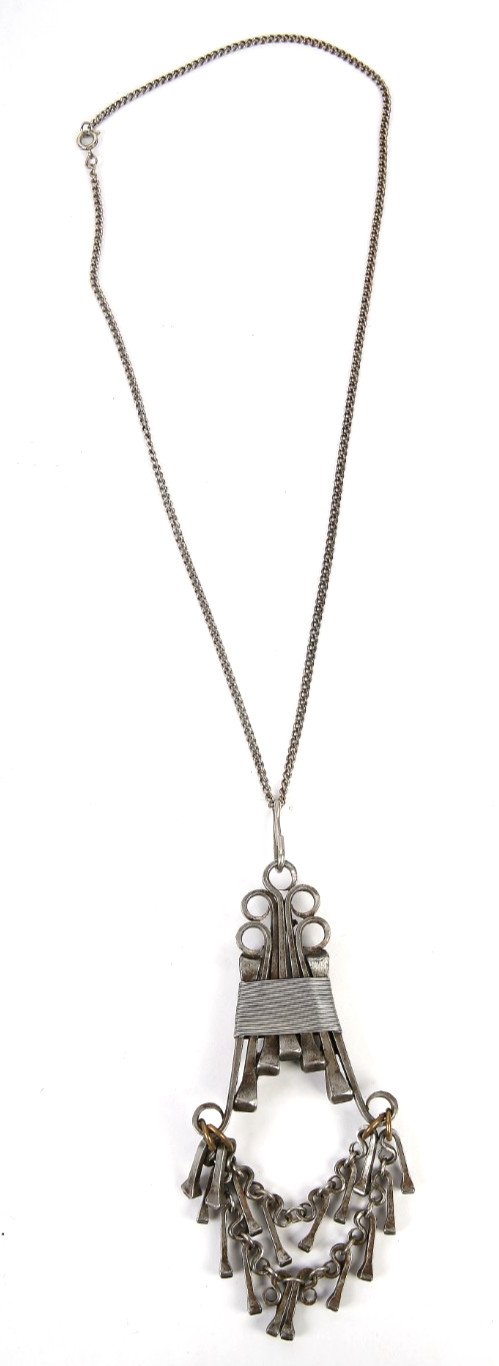 Modernist Brutalist STEEL Horseshoe Nail Pendant Henk Brinkman Chain Necklace