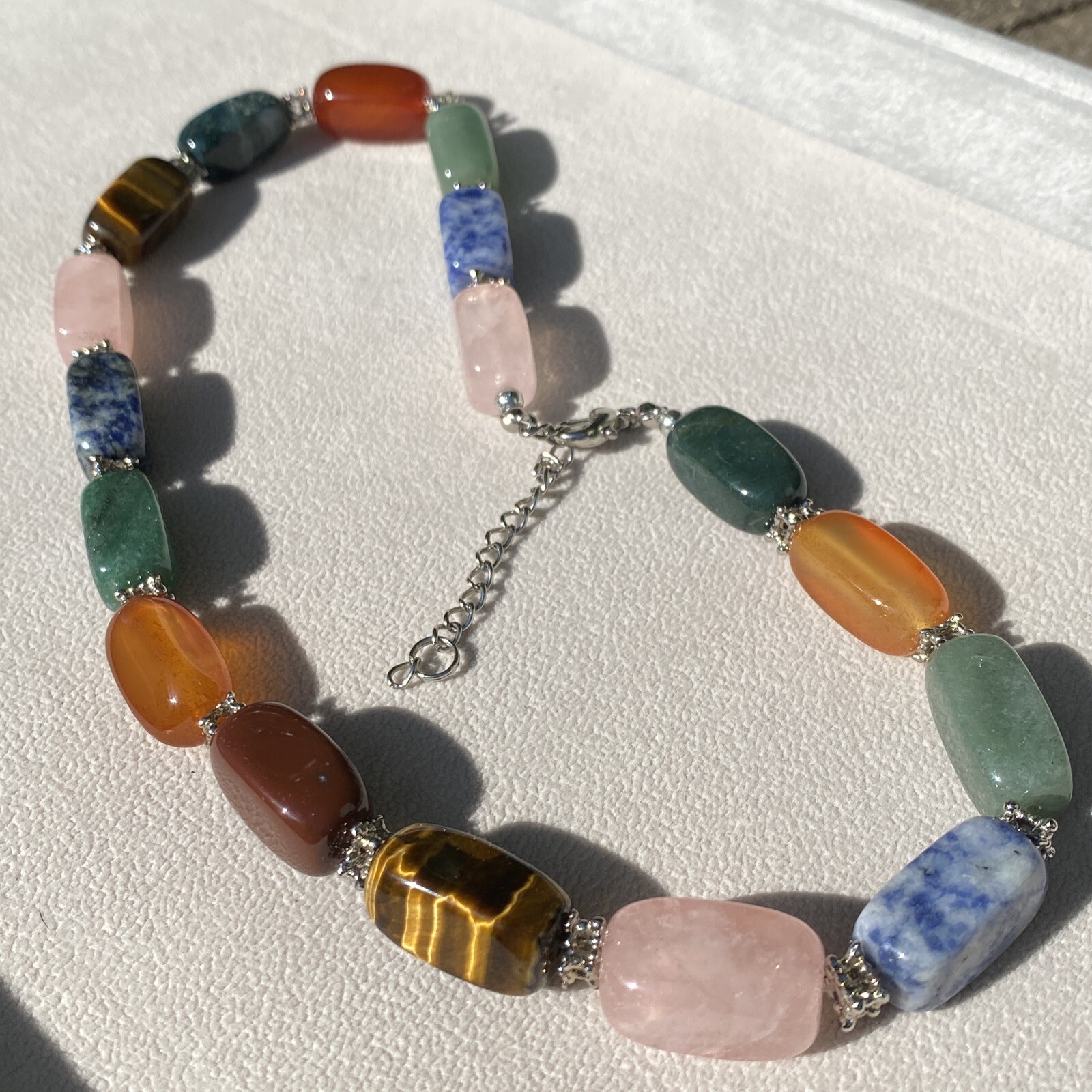 Vintage Necklace Rose Quartz Jade Tigers Eye Estate Fine Jewelry Pre-Owned