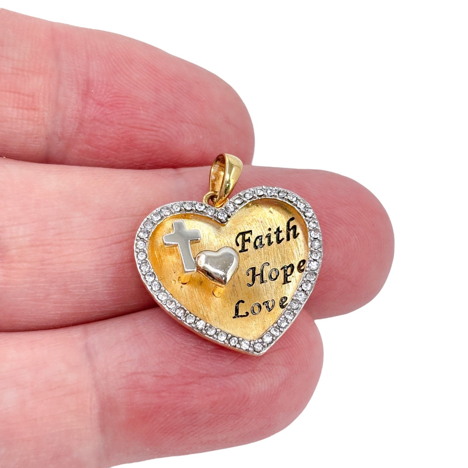 Faith Hope Love Heart Cross Cubic Zirconia | 18K Gold Plate Sterling Silver 925