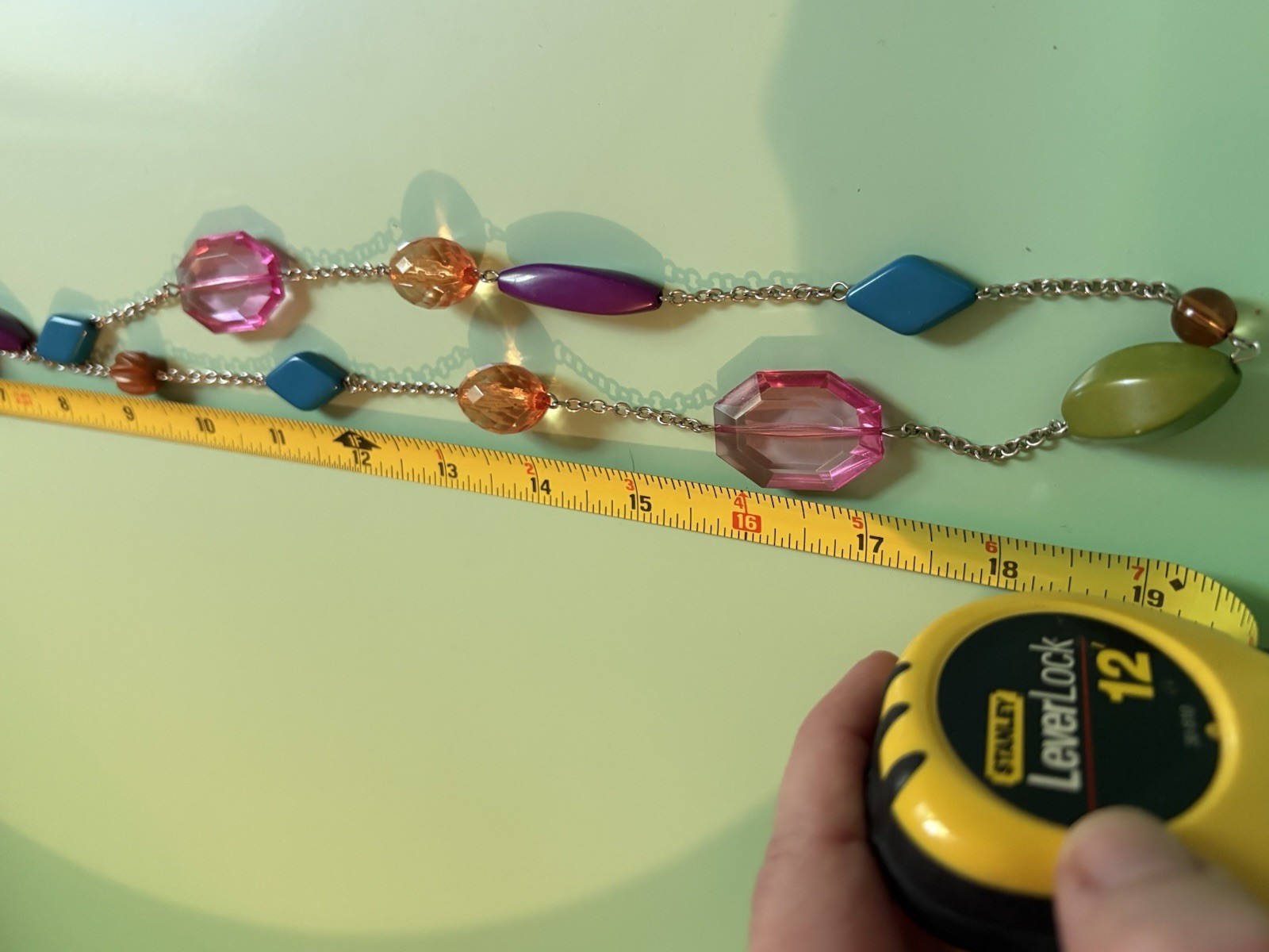 Vintage 19” Playful Mixed Color Lucite Long Necklace-pink-blue-green-multicolor-