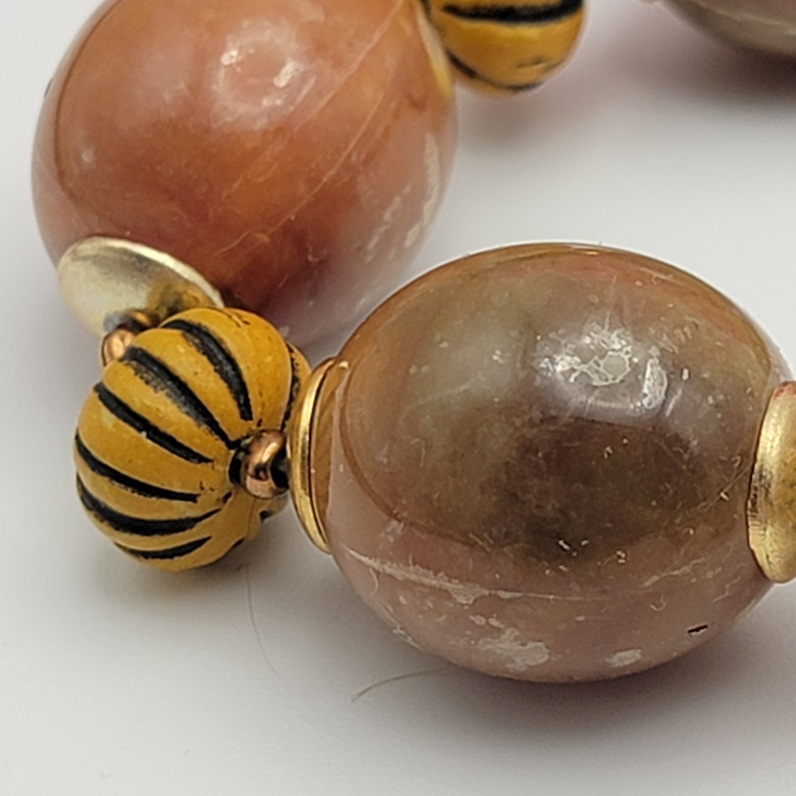 Vintage Butterscotch Lucite And Pumpkin Wood Bead Chunky Statement Necklace 22″