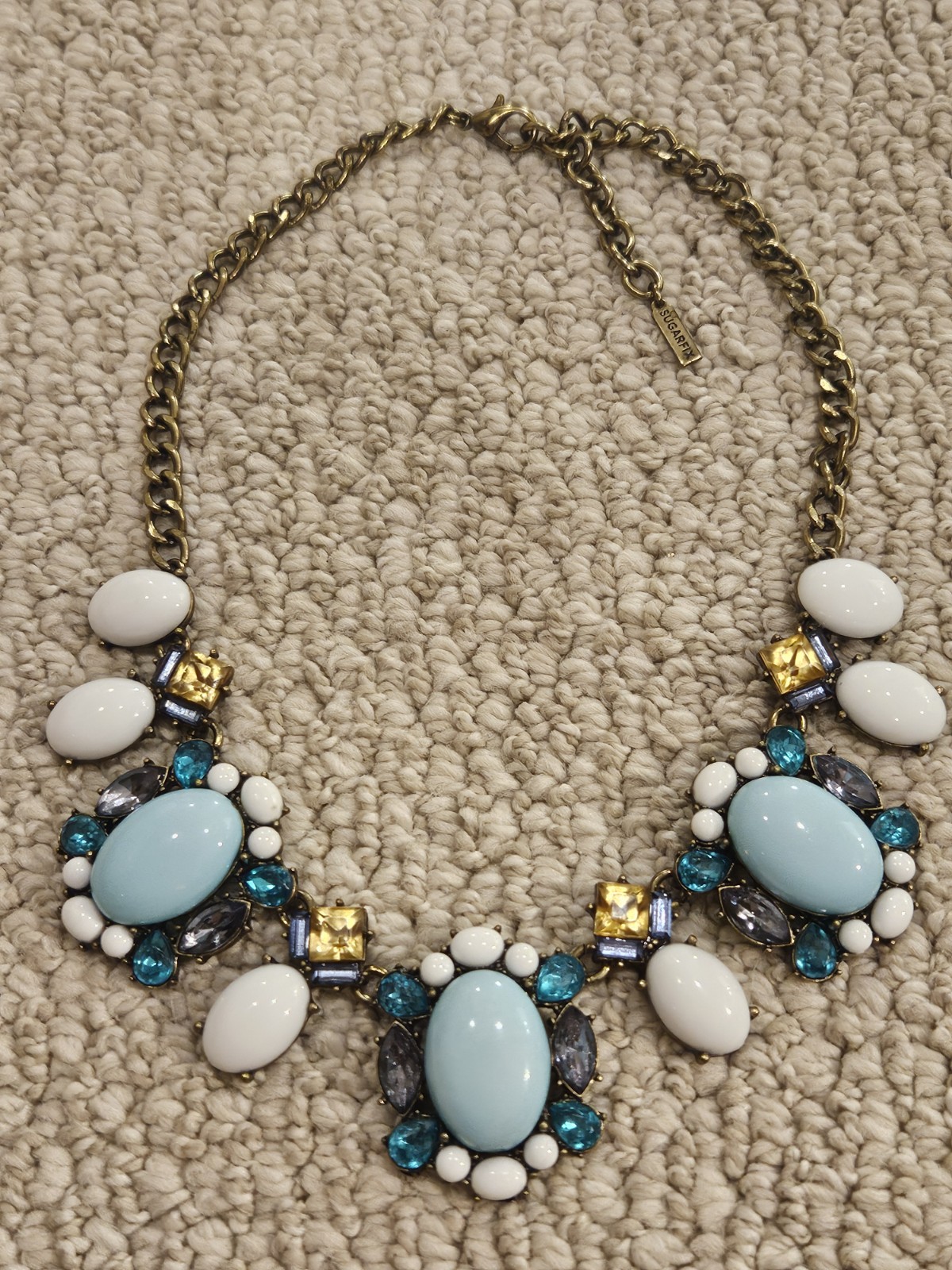 SUGARFIX Brass Blue White Bead Scoop Necklace