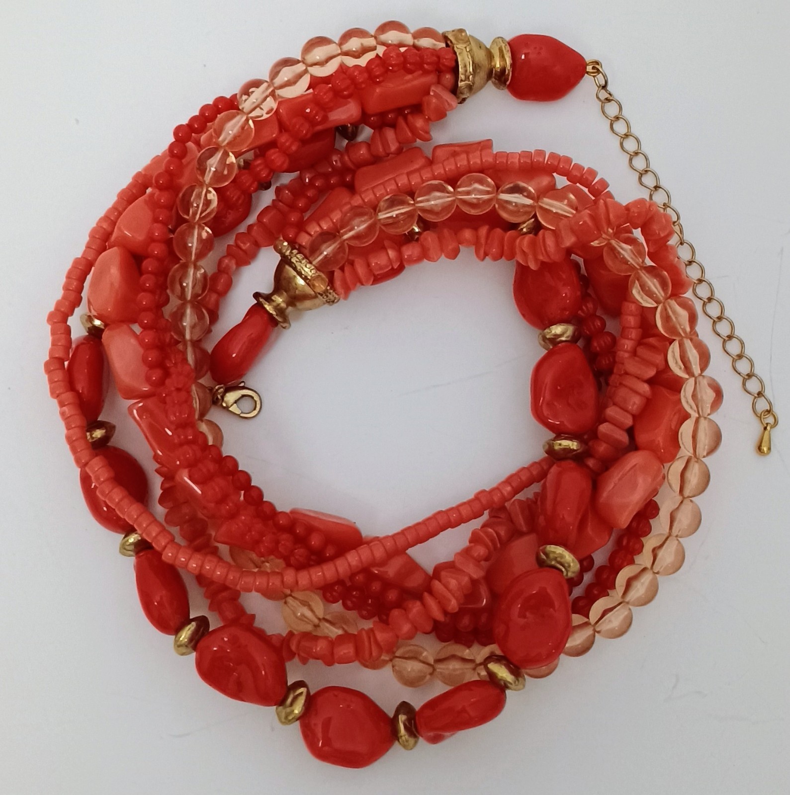 Vintage 60s-80s Multi Strand Faux Coral Chunky Statement Necklace Choker Style
