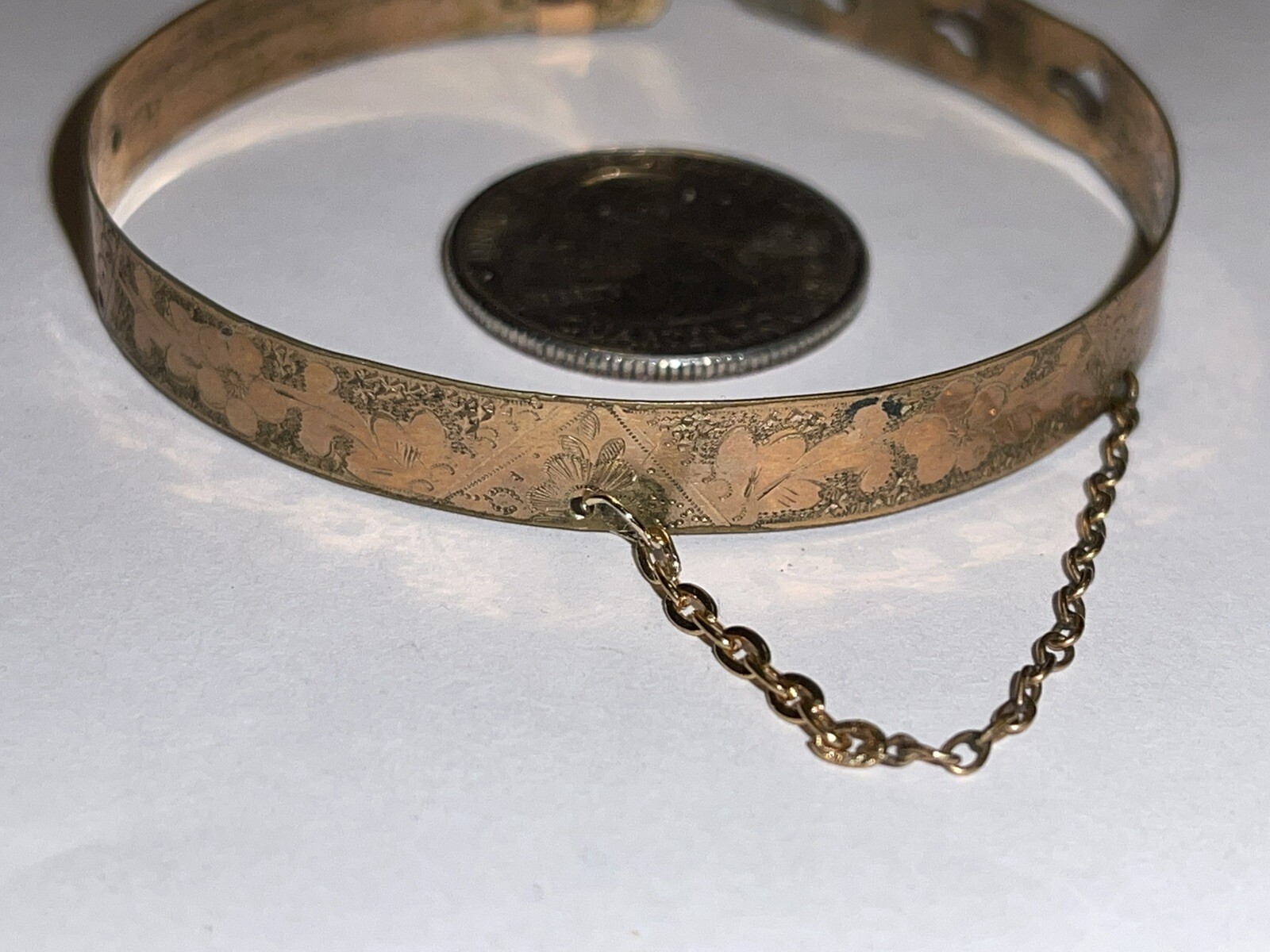 Antique Victorian Edwardian Hearts & Flowers Etched Buckle Bracelet Adjust 6-7”