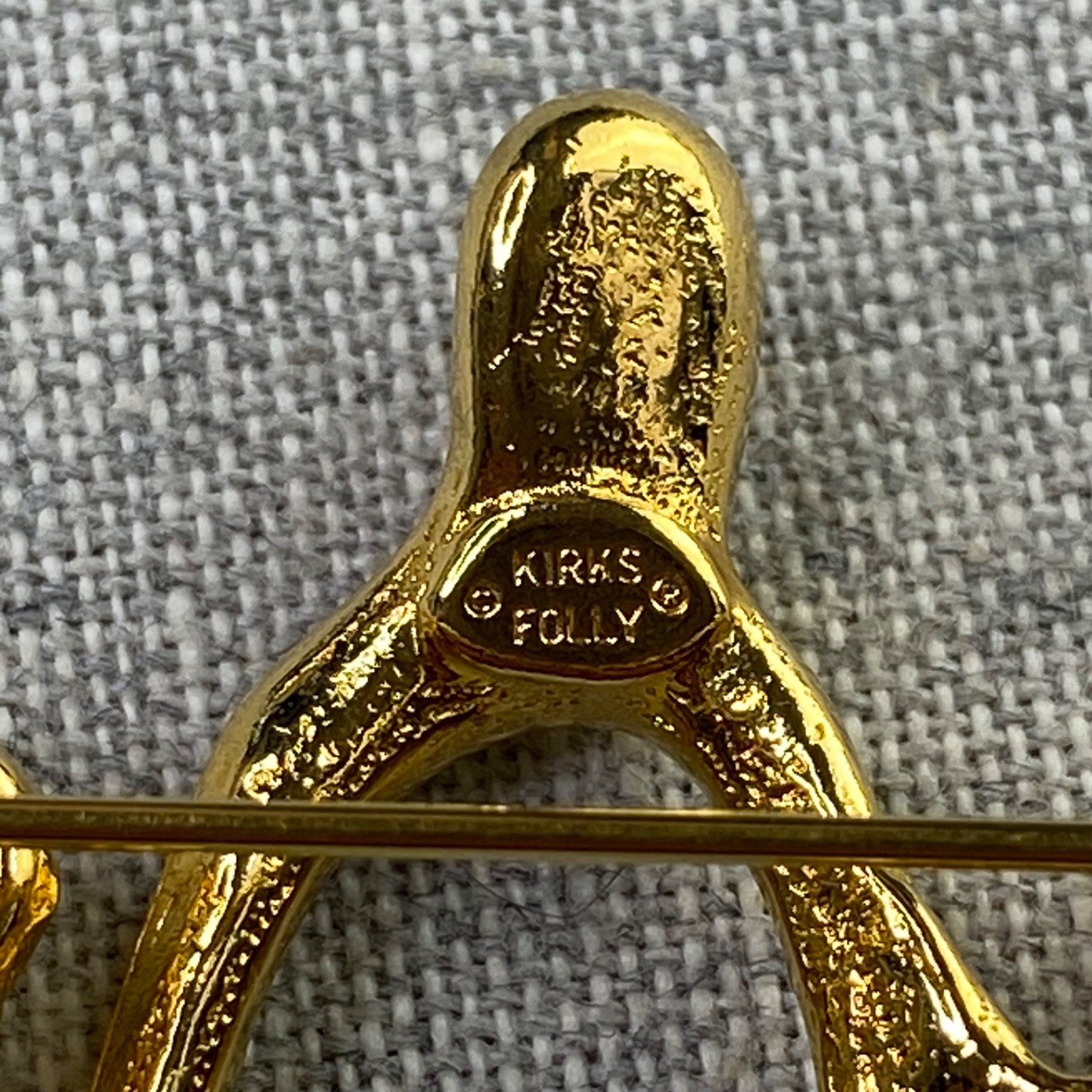 Sparkling Kirk’s Folly Signed Gold Tone Angel Cherub Wishbone Brooch Pin