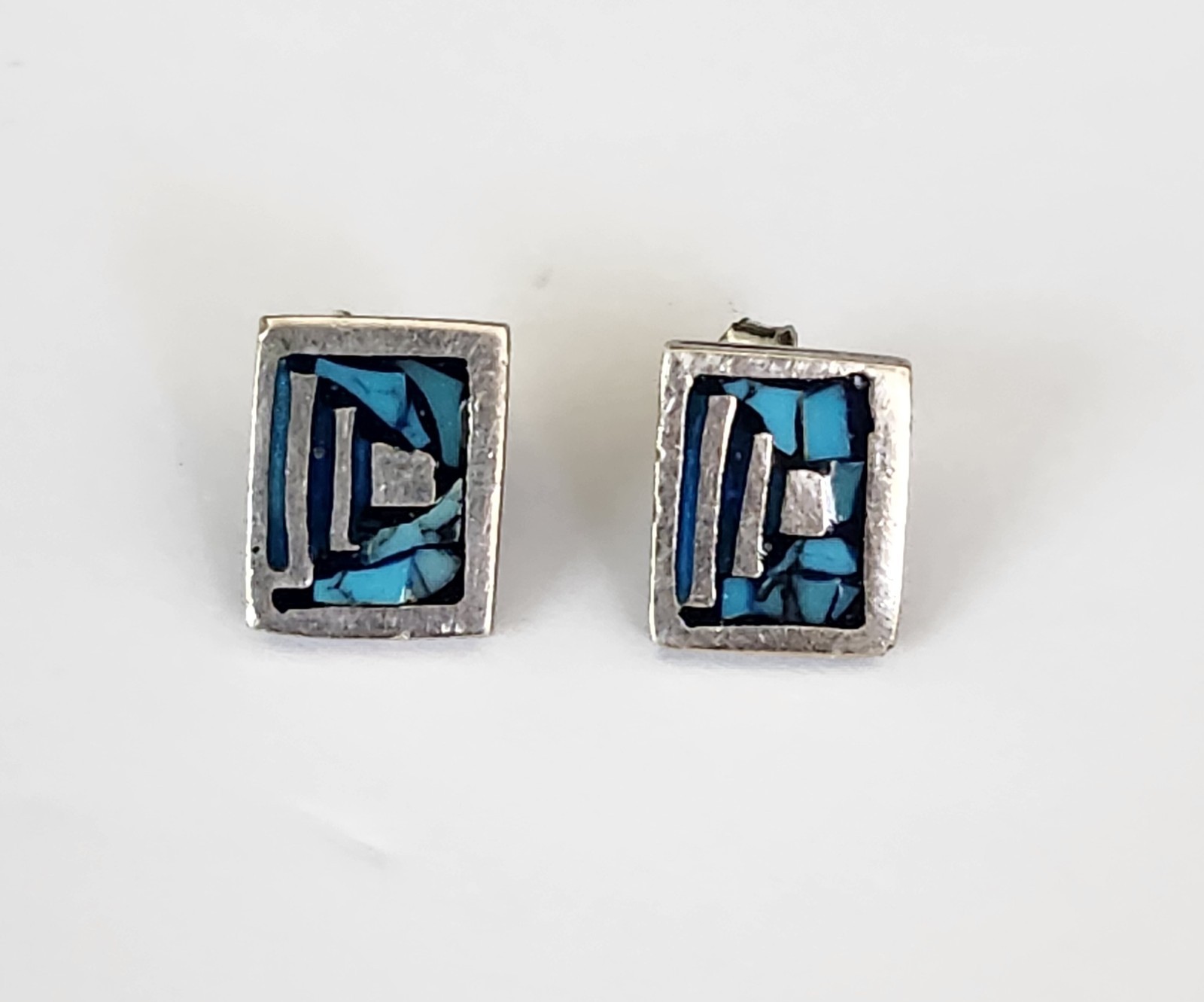 Sterling Silver Turquoise Chip Inlay Stud Post Earrings Native American