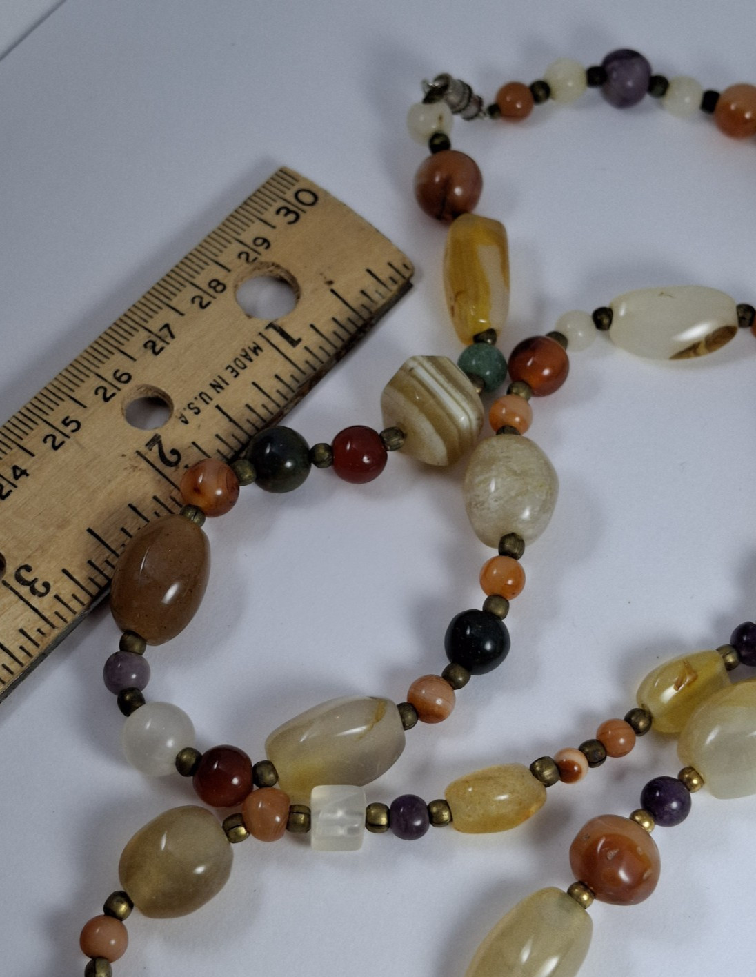 Vintage Necklace Polished Stones Earthtones Mod Boho hippy westerncore brass