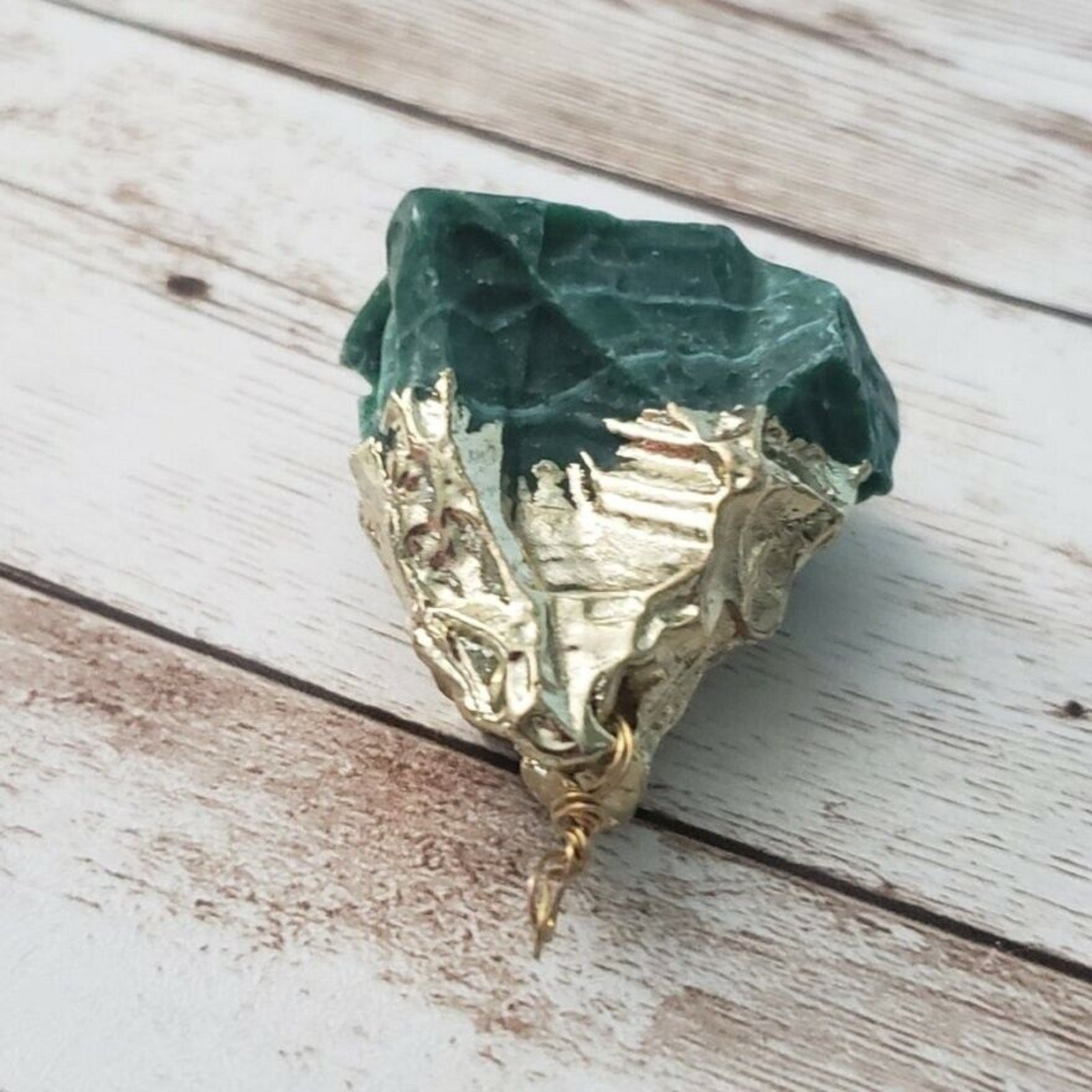 Vintage Pendant Large Pendant Green with Gold Tone – No Chain Included