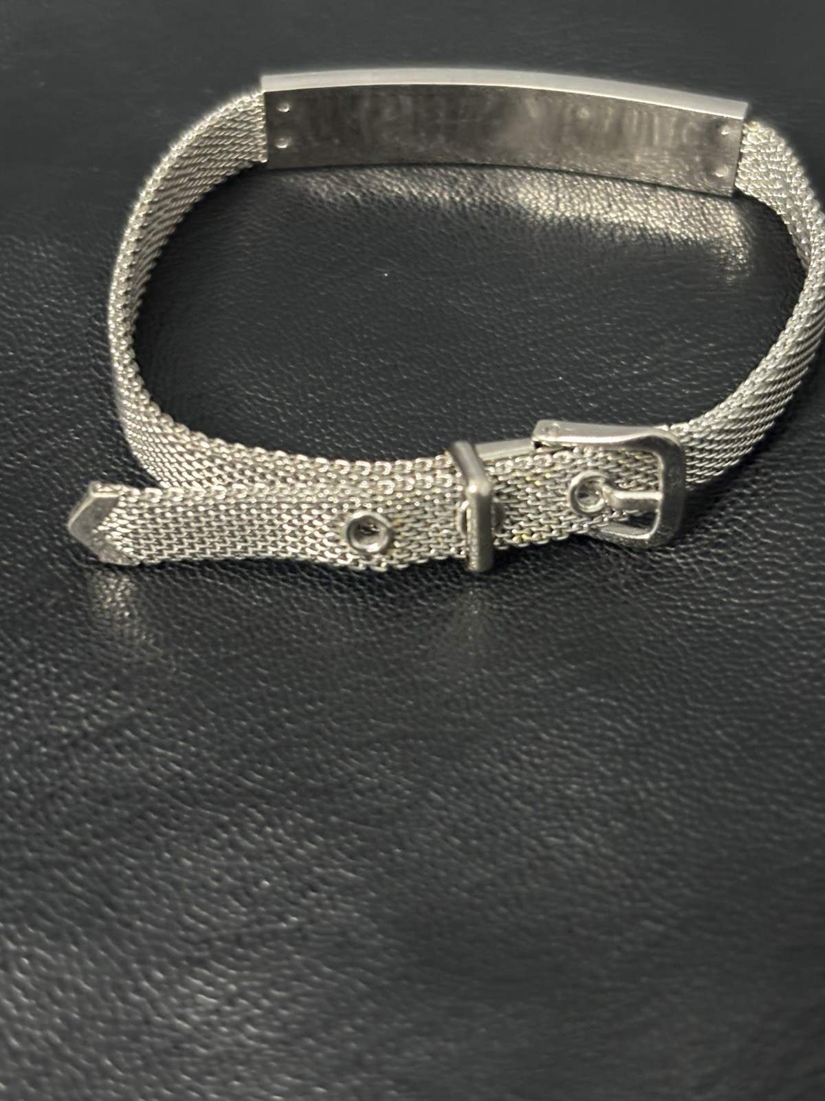 Vintage Bracelet Set Mesh ID Bucket Rhinestone Silver Tone Safety Clasp