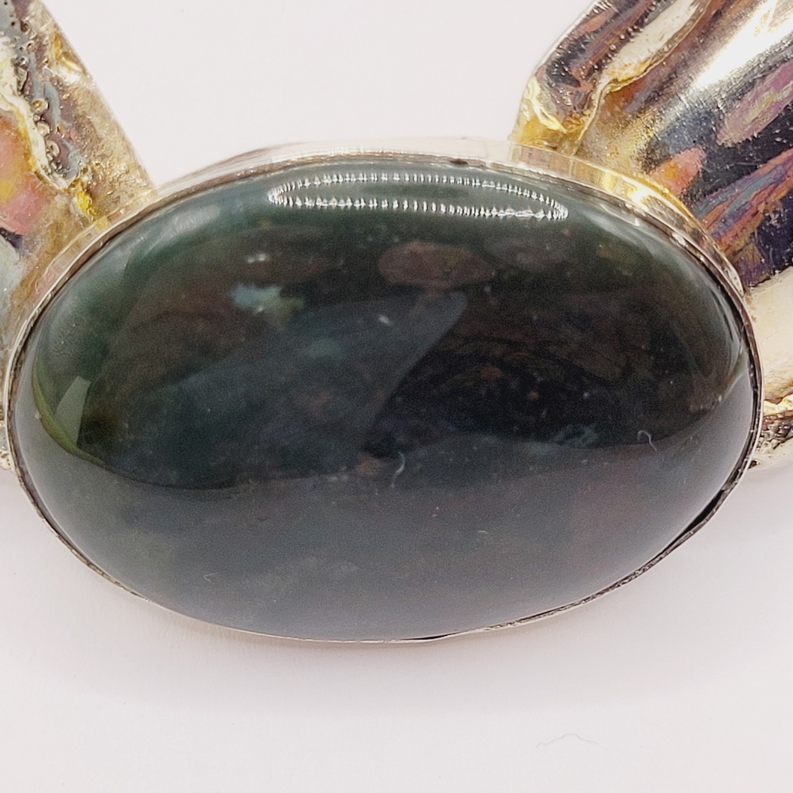 SW Style Collar Handmade Silver Tone Metal Green Agate Stone ROUGH Vtg Necklace