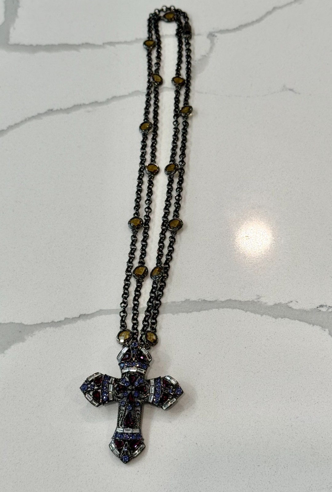 Vintage Real Collectibles by Adrienne gunmetal-tone jeweled cross pendant