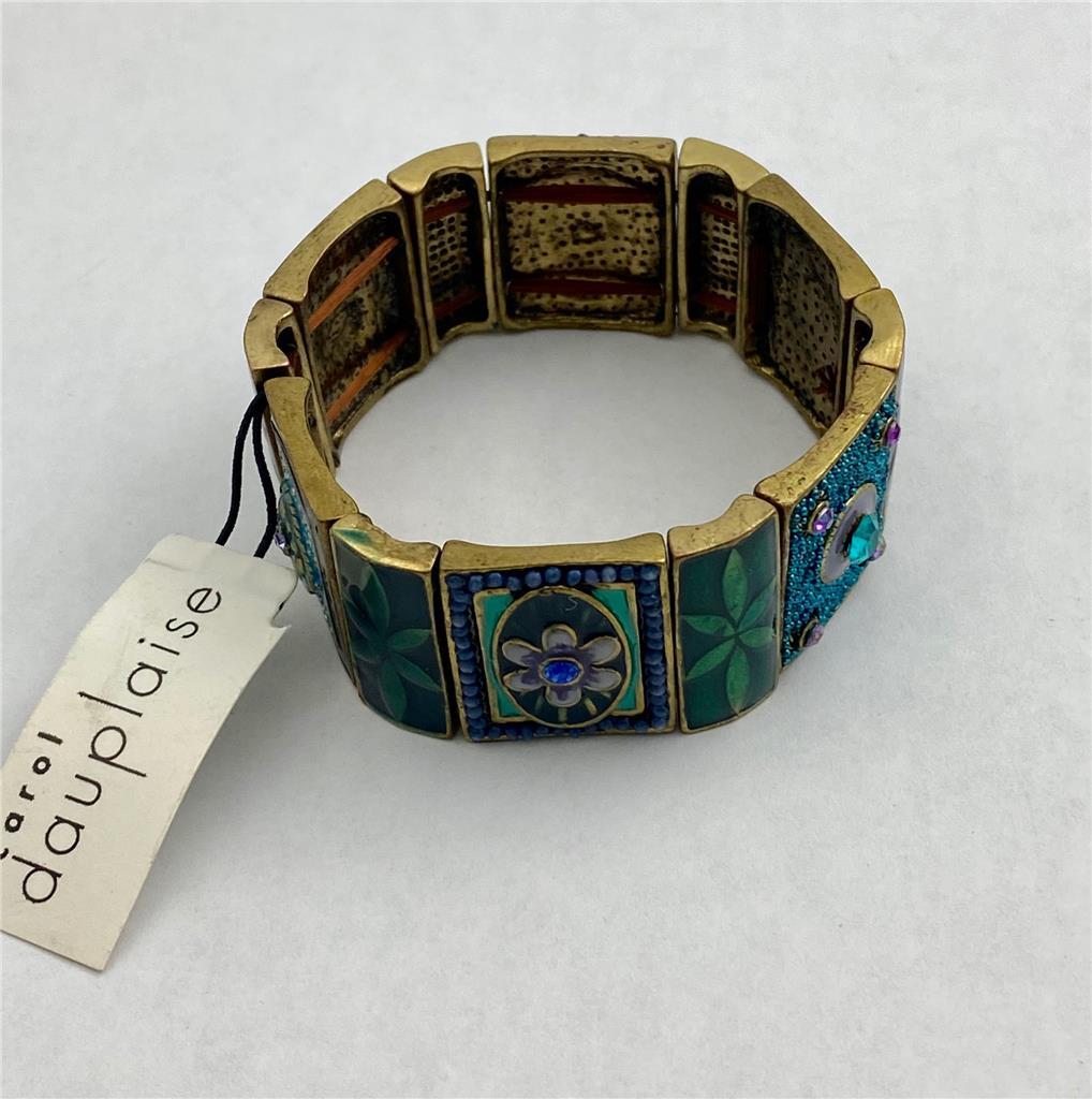 1990’s Carol Dauplaise Blue Tones Enamel & Crystals Stretch Bracelet