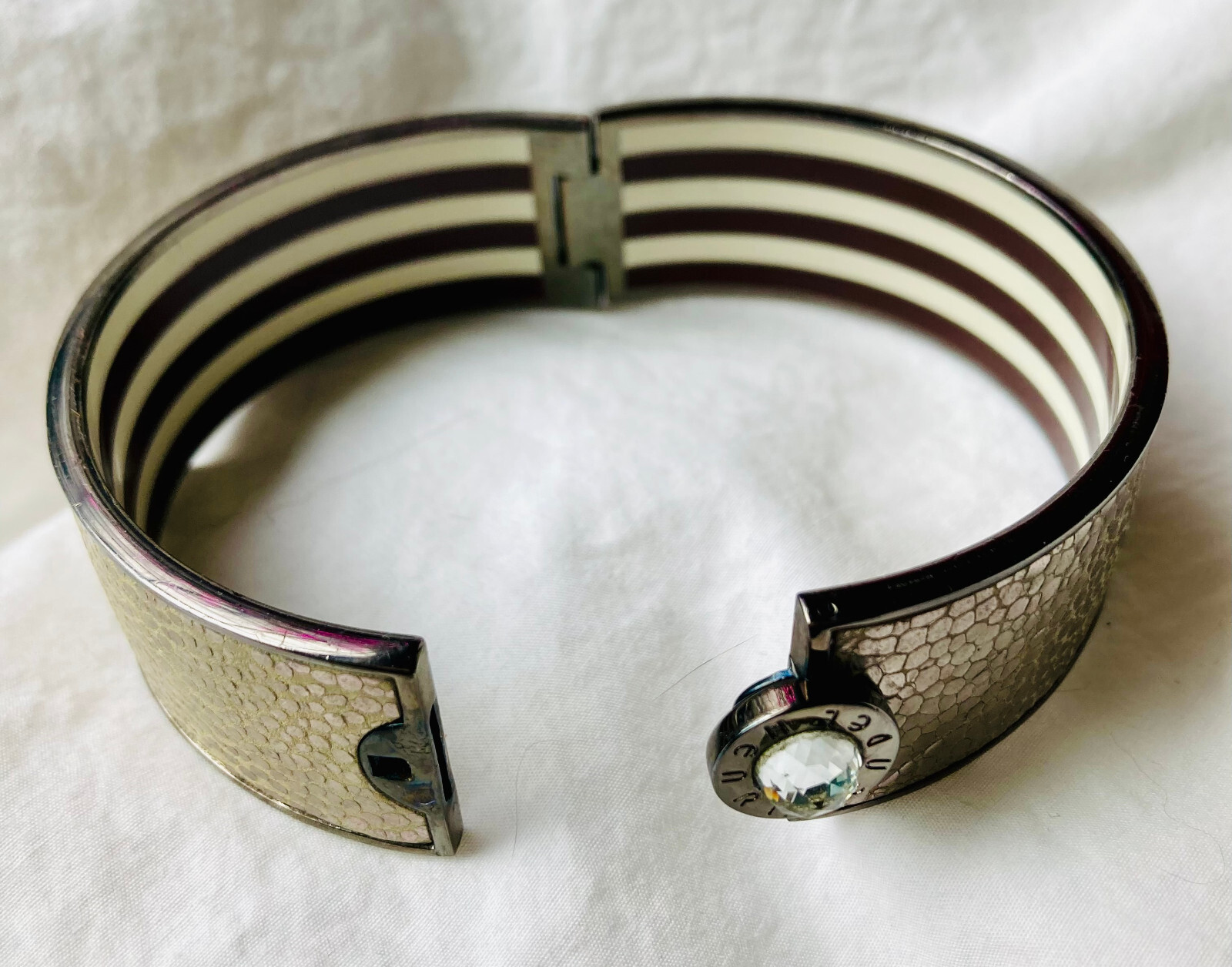 Iconic Henri Bendel Brown Wide Signature Design Cuff Bracelet Gold White Brown