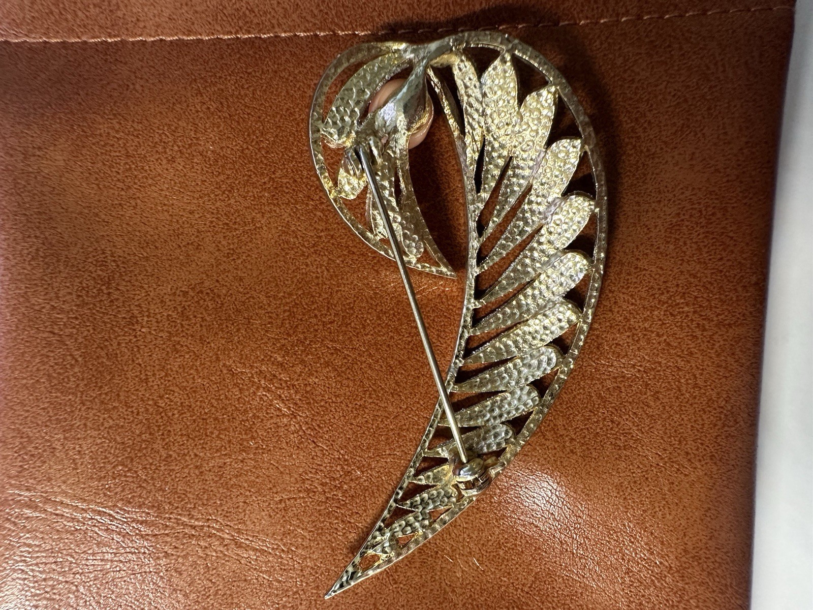 Vintage Japanese Momo Coral Leaf Brooch Pin