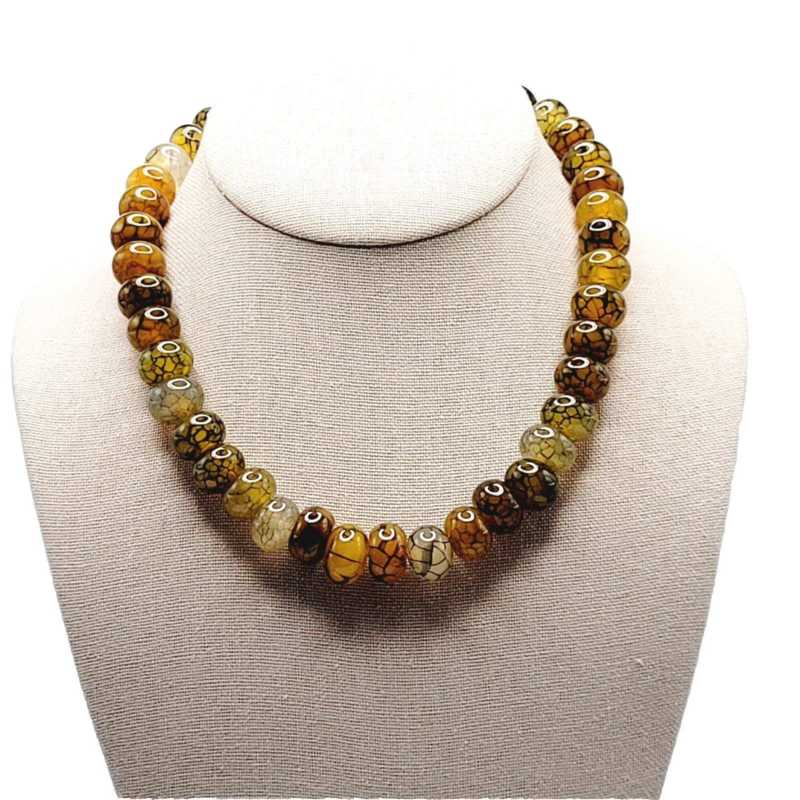 Dragon Vein Agate & Onyx Statement 925 Sterling S Hook Clasp Vtg Necklace 17 in