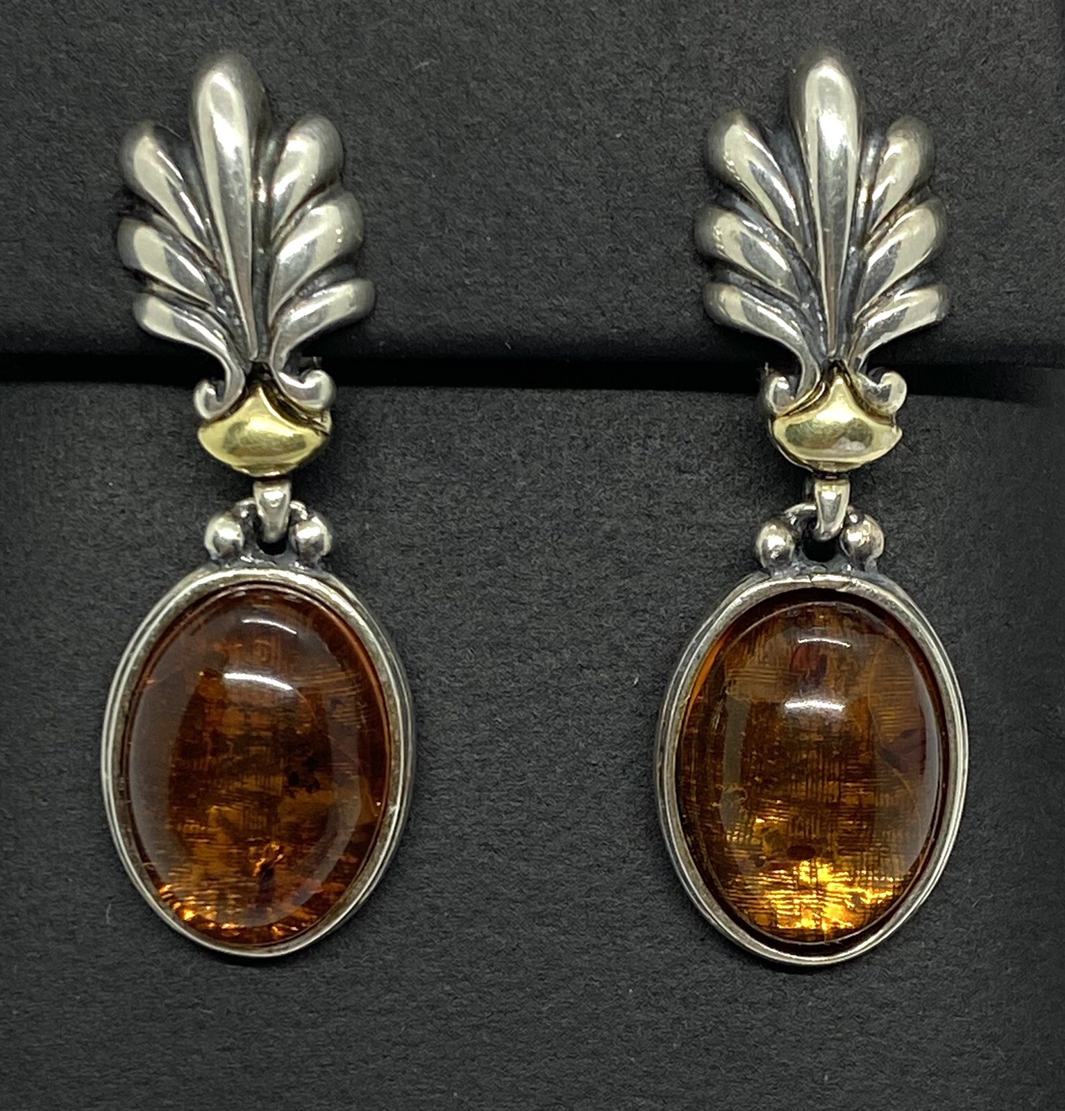 Vintage Italy Signed M Sterling Silver Amber Clip On Earrings 14.03g