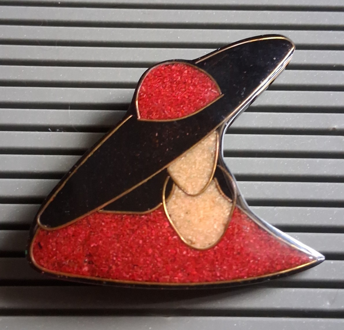 VTG Colormates Enamel Rhinestones Hat Pins Sawdust Art Deco Woman In Red Brooch